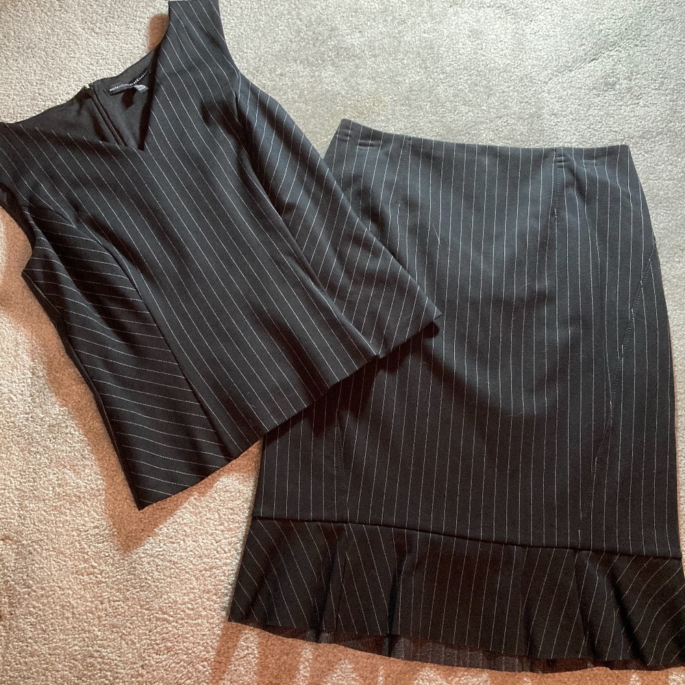 White House Black Market Black Pinstripe Skirt Set